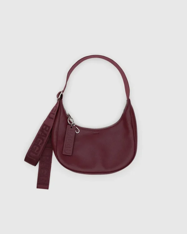 Small Recycled Leather Crescent Bag - Mahogany